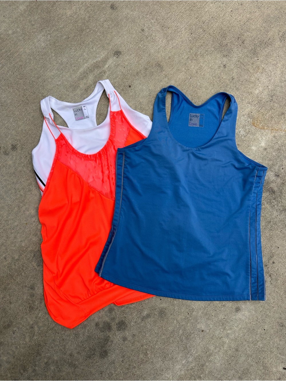 Lot of Two LUCKY IN LOVE Tennis Pickle Ball Athletic Tank Top, Size Large (A43)